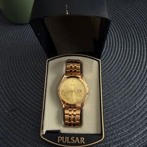 Pulsar by Seiko Gold-Tone Day & Date Watch – Brand New w/ Box